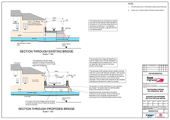 Plans to show cross section of existing and proposed new bridge